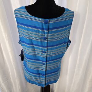 Vintage 90s Tank Top Blouse Size 16 Womens Stripe Blue Button Back Spring Summer